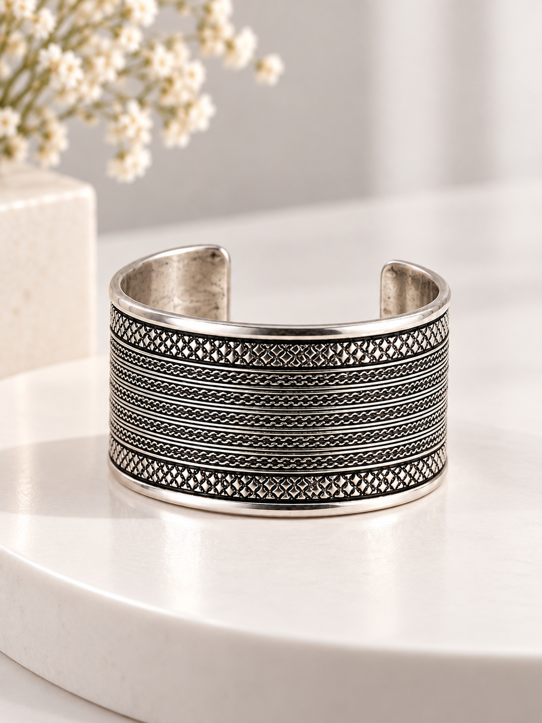 Antique Silver Wide Cuff Bracelet