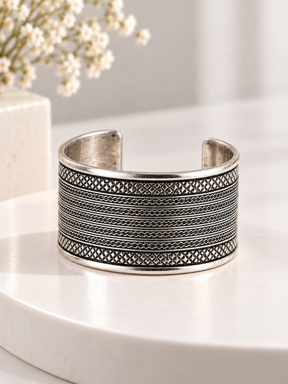 Antique Silver Wide Cuff Bracelet