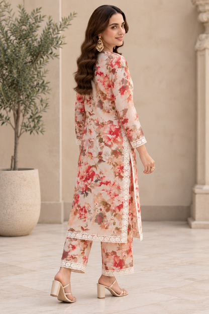 GD Raahi Gulabi Dhaga Kurta Set-Peach