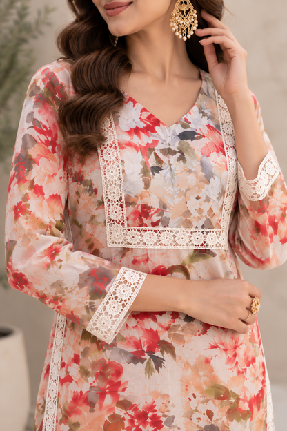 GD Raahi Gulabi Dhaga Kurta Set-Peach