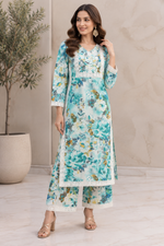 GD Raahi Gulabi Dhaga Kurta Set-Aqua