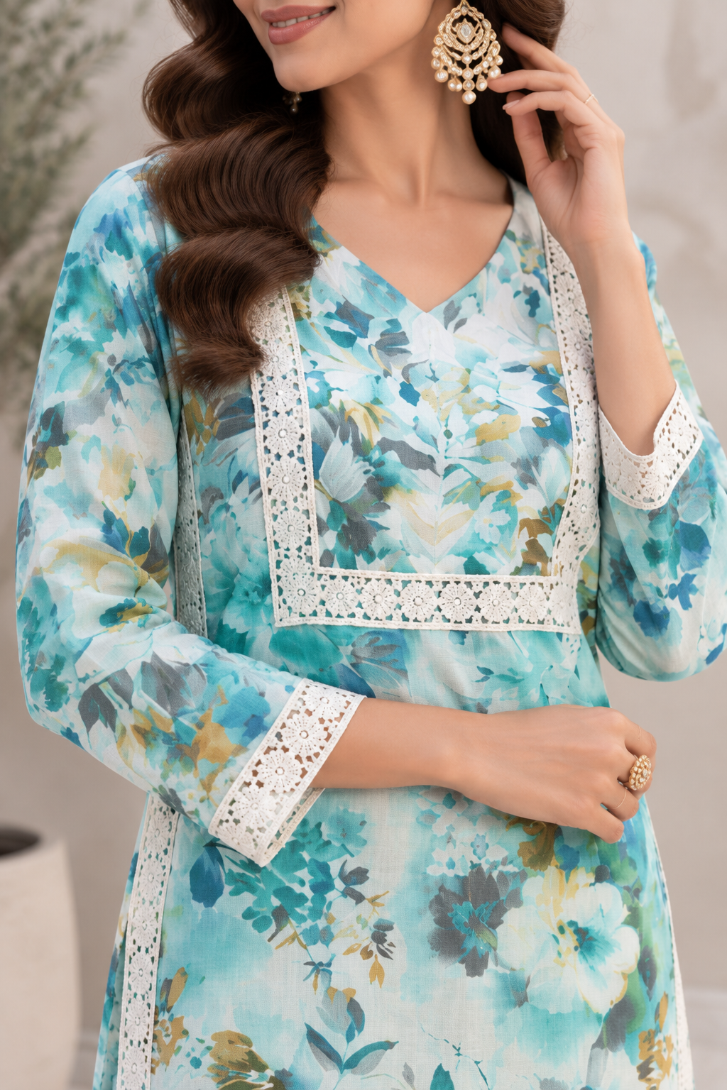 GD Raahi Gulabi Dhaga Kurta Set-Aqua