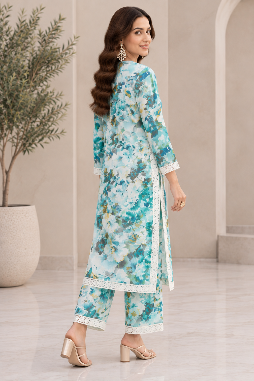 GD Raahi Gulabi Dhaga Kurta Set-Aqua