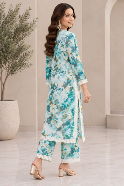 GD Raahi Gulabi Dhaga Kurta Set-Aqua