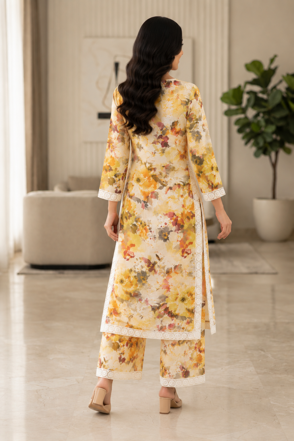 GD Raahi Gulabi Dhaga Kurta Set-Yellow