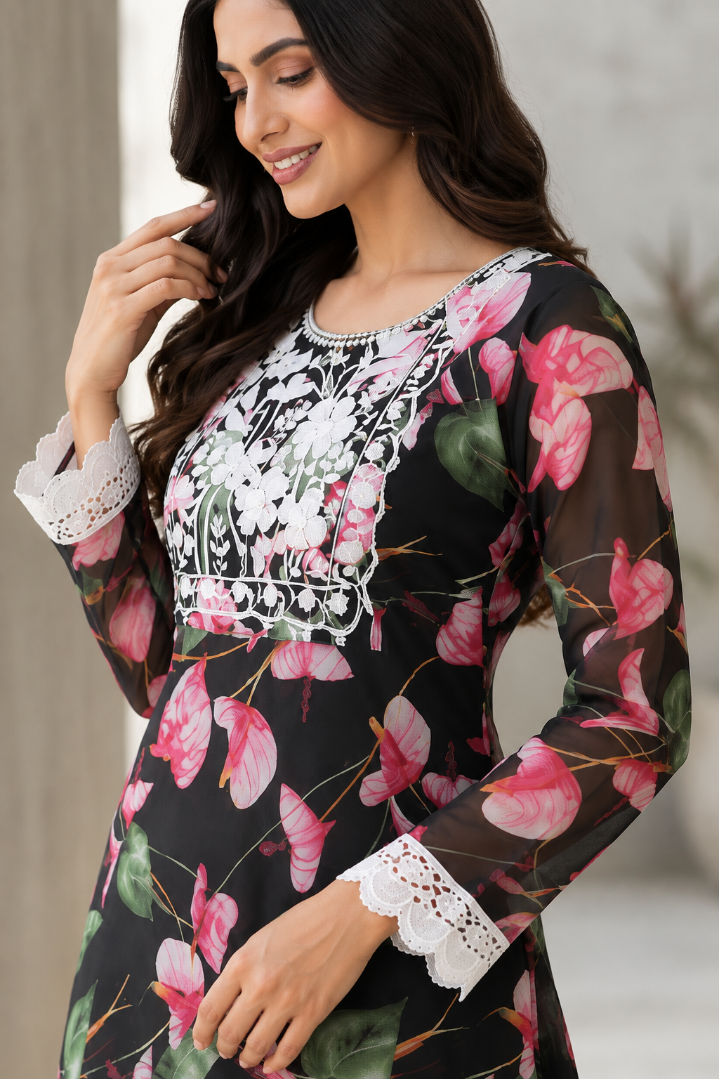 GD Raahi Gulabi Dhaga Kurta Set-Black
