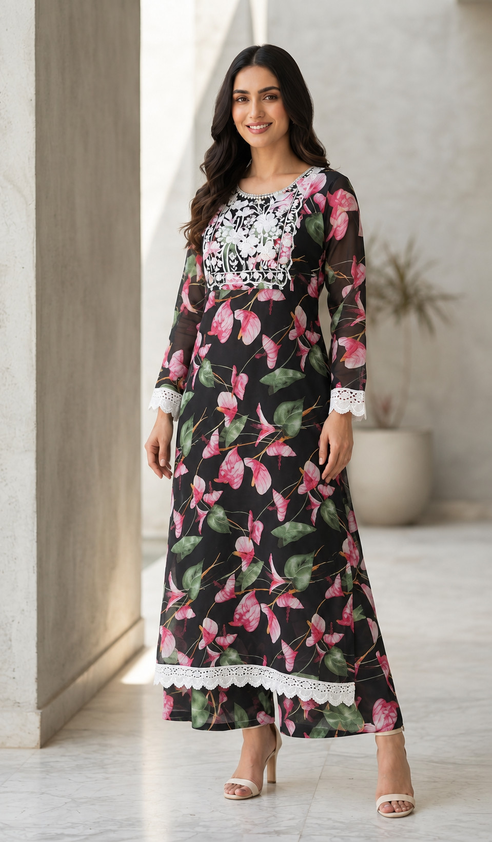 GD Raahi Gulabi Dhaga Kurta Set-Black