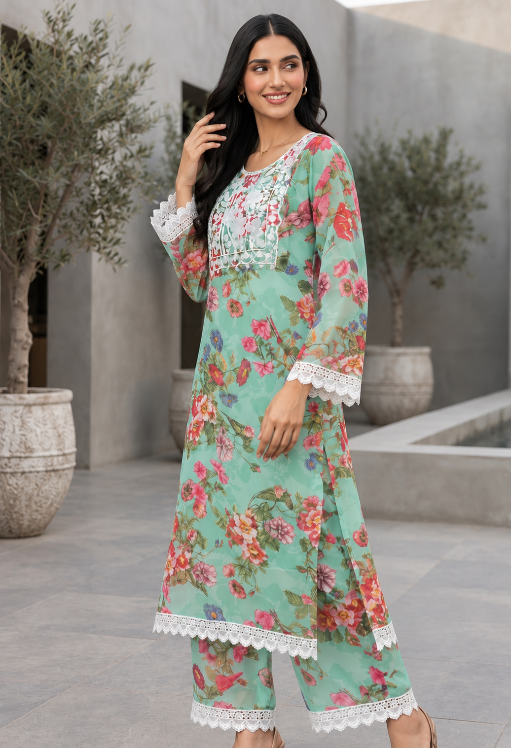 GD Raahi Gulabi Dhaga Kurta Set-Mint Green