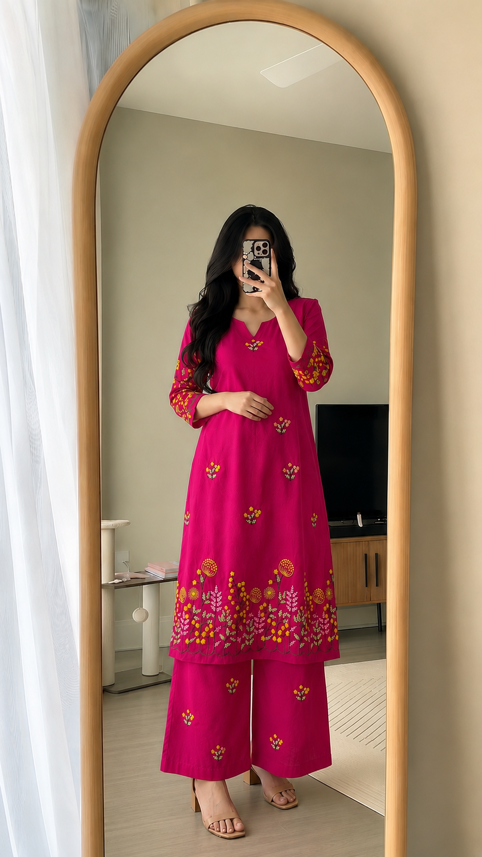GD Gulnaar Bloom Kurta Set-Pink