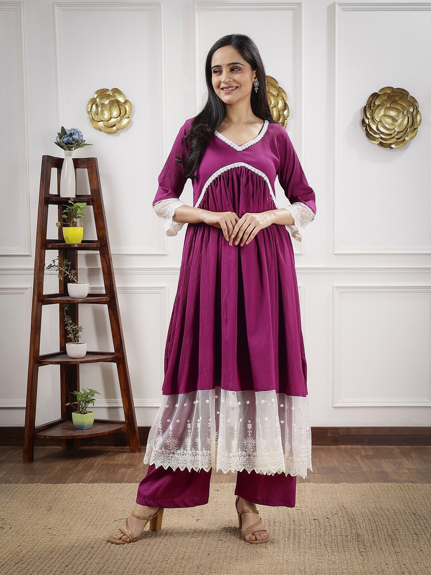 GD's Purple Chikankari Alia Cut Dress
