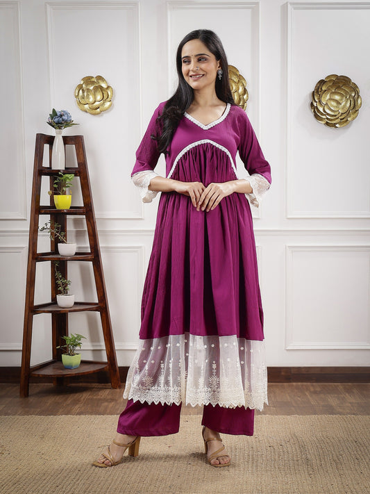 GD's Purple Chikankari Alia Cut Dress