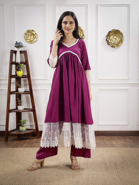 GD's Purple Chikankari Alia Cut Dress