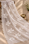 GD White Net Floral Chikankari Dupatta