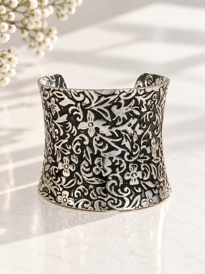 Antique Floral Oxidised Silver Cuff Bracelet