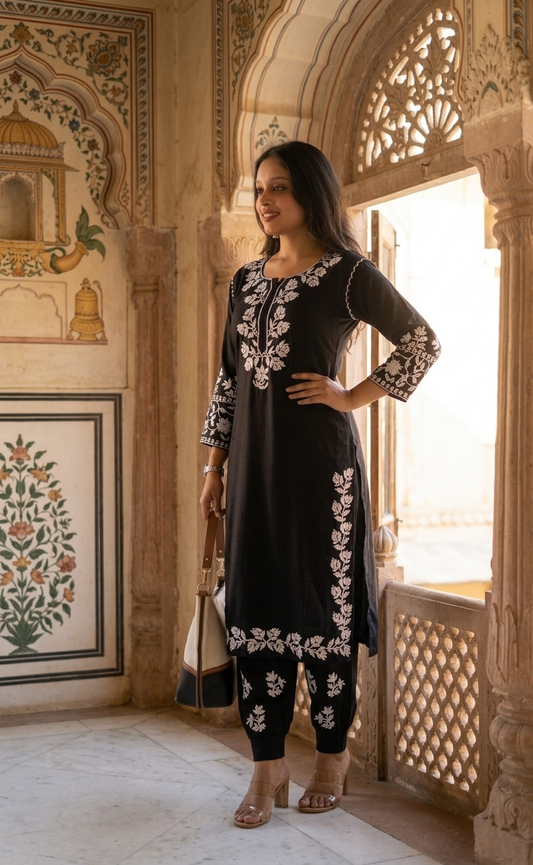 Black Amara Gulabi Dhaga’s Gulab Kurta with Afghani Pant Set