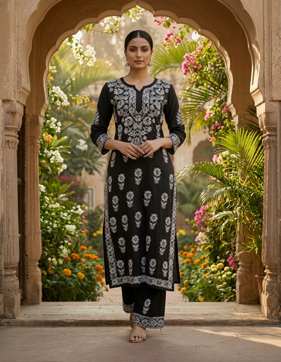 Black Aisha Authentic Lucknowi kurta Palazzo Set New