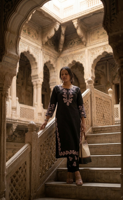 Black Amara Gulabi Dhaga’s Gulab Kurta with Afghani Pant Set